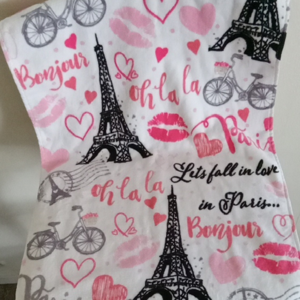 Parisian Theme Hand Towel - Pink and Black